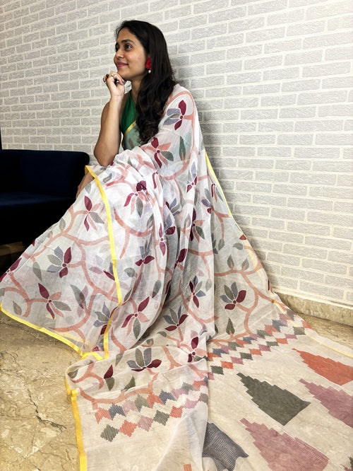 Not A Blank Canvas Handloom Cotton White Saree