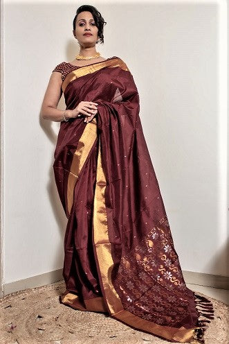 Purple Resham Silk Muslin Handloom Jamdani saree – Beatitude